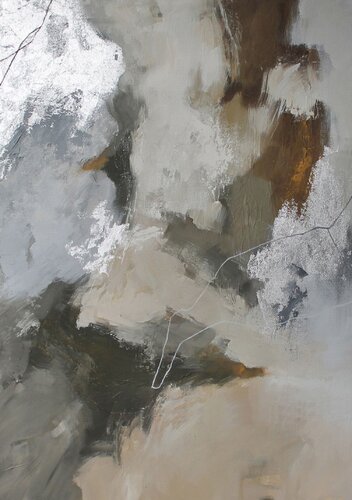 " Velor 2" Gray brown beige abstract acrylic art par Yana Sagan, Peinture en vente sur Singulart