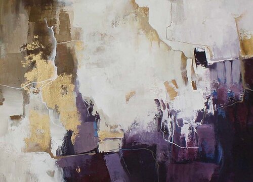 " Flash 2 " Purple gold abstract acrylic art van Yana Sagan, Schilderij te koop op Singulart