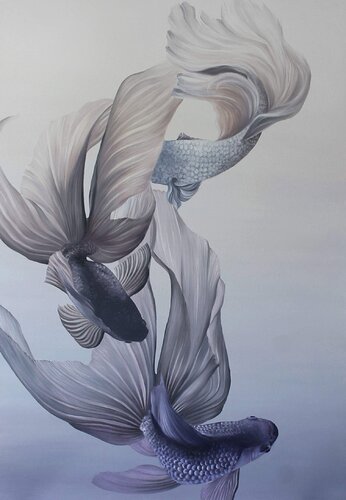 " Carps " Abstract purple blue fish oil art von Yana Sagan, Malerei kaufen auf Singulart