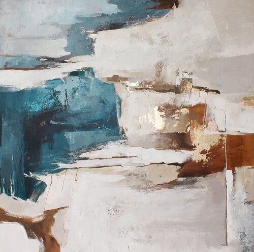 " Sobriety 3 " Acrylic blue gold brown abstract art van Yana Sagan, Schilderij te koop op Singulart