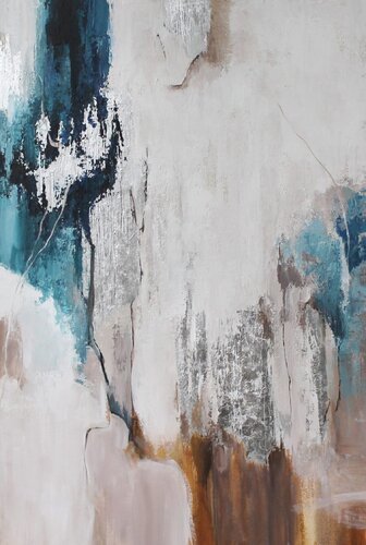 " Silver Flow " Navy silver abstract acrylic art van Yana Sagan, Schilderij te koop op Singulart