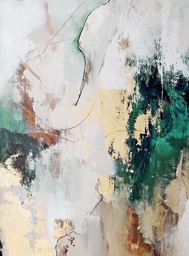 " Green Flow 4 " Abstract green and gold acrylic art de Yana Sagan, Pintura a la venta en Singulart