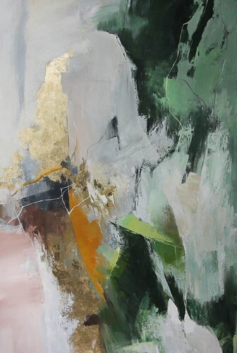 " Green Glory " Green and gold  abstract acrylic art van Yana Sagan, Schilderij te koop op Singulart