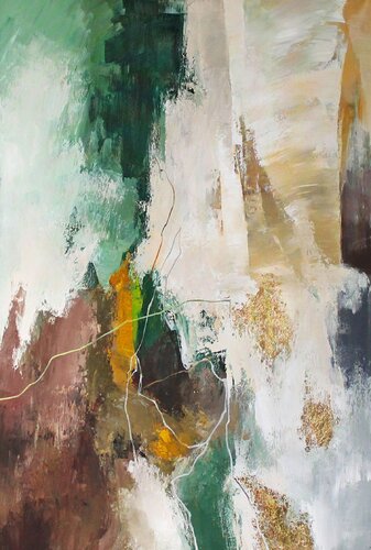 " Green Glory 2 " Green brown gold abstract acrylic art von Yana Sagan, Malerei kaufen auf Singulart