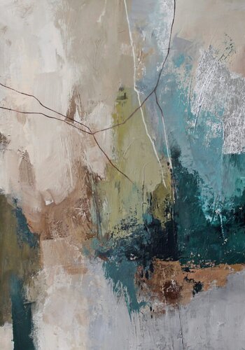 " Fall 3 " Abstract acrylic teal green gray art di Yana Sagan, Pittura in vendita su Singulart