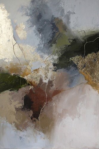 " Green Rime " Abstract dark green pink acrylic art von Yana Sagan, Malerei kaufen auf Singulart