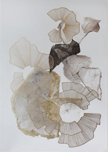 " Voile 3 " Abstrat gold gray acrylic art van Yana Sagan, Schilderij te koop op Singulart