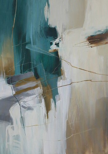 " Melody 3 " Teal gray white abstract acrylic art van Yana Sagan, Schilderij te koop op Singulart