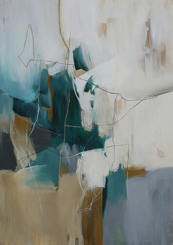 " Melody 4 " Abstract acrylic teal gray brown art di Yana Sagan, Pittura in vendita su Singulart