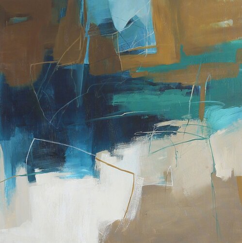 " Influence " Abstract navy teal brown acrylic art di Yana Sagan, Pittura in vendita su Singulart