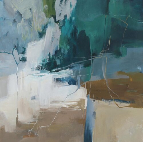" Influence 2 " Abstract teal green acrylic art di Yana Sagan, Pittura in vendita su Singulart