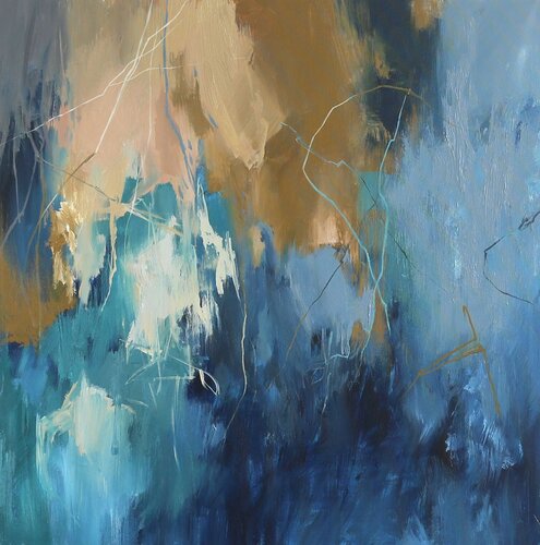 " Consonance 2 " Abstract acrylic navy teal and beige art von Yana Sagan, Malerei kaufen auf Singulart