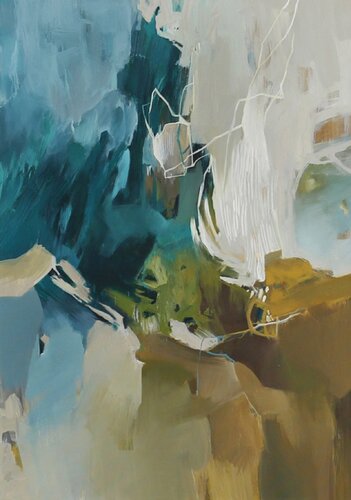 " Melody "  Teal gray white abstract acrylic art van Yana Sagan, Schilderij te koop op Singulart