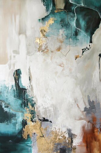 " Teal bloom " Emerald green gold abstract acrylic art von Yana Sagan, Malerei kaufen auf Singulart