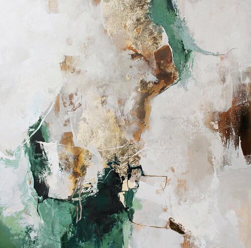 " Green Sobriety 2 " Green and gold abstract acrylic art van Yana Sagan, Schilderij te koop op Singulart