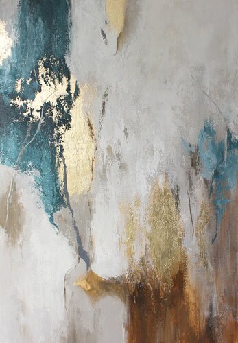 " Emerald Flow " Teal brown gold abstract acrylic art van Yana Sagan, Schilderij te koop op Singulart