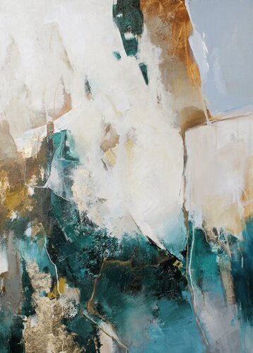 " Cyclone 2 " Emerald green golg abstract acrylic art van Yana Sagan, Schilderij te koop op Singulart