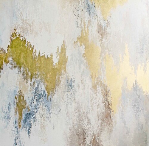 " Golden rays "  White gold abstract acrylic art van Yana Sagan, Schilderij te koop op Singulart