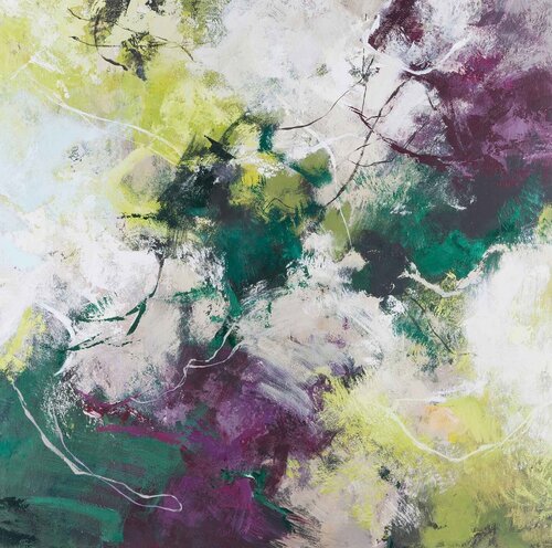 " Galaxy " Abstract acrylic green purple white art van Yana Sagan, Schilderij te koop op Singulart