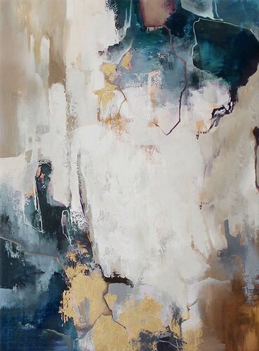 " Breeze " Abstract teal gold gray acrylic art di Yana Sagan, Pittura in vendita su Singulart