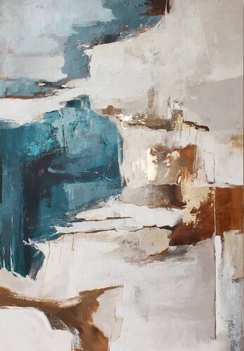 " Flow 3 " Blue and gold abstract acrylic art van Yana Sagan, Schilderij te koop op Singulart