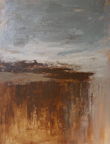 " Deeps " Abstract blue brown acrylic minimalist art de Yana Sagan, Pintura a la venta en Singulart