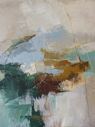 " Cliff " Green gray abstract acrylic art van Yana Sagan, Schilderij te koop op Singulart