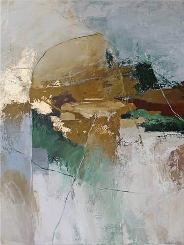 " Cliff 2 " Green gray gold abstract acrylic art van Yana Sagan, Schilderij te koop op Singulart