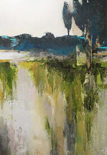 " Northern forest " Green abstract nature acrylic art van Yana Sagan, Schilderij te koop op Singulart