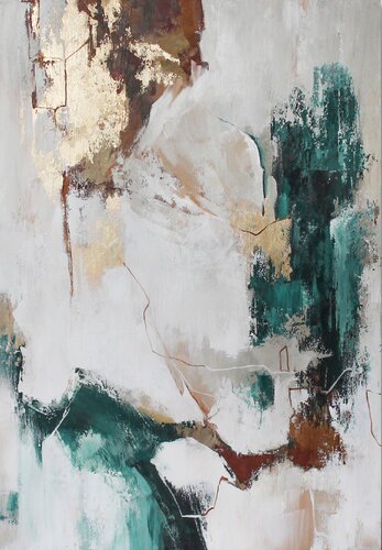 " Emerald Flux " Emerald gold abstract acrylic art van Yana Sagan, Schilderij te koop op Singulart