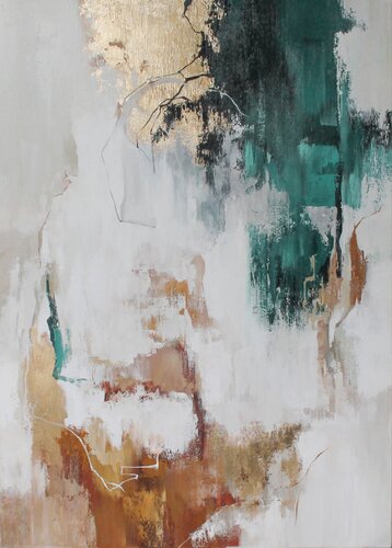 " Emerald Flux 2 " Green gold abstract acrylic art van Yana Sagan, Schilderij te koop op Singulart