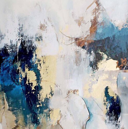 " Sobriety 4 " Abstract navy and gold acrylic art van Yana Sagan, Schilderij te koop op Singulart