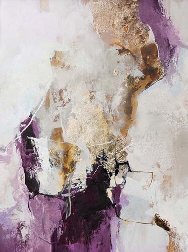 " Pink Flow 5 " Abstract purple gold acrylic art di Yana Sagan, Pittura in vendita su Singulart