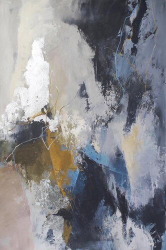" Glory " Abstract navy blue silver acrylic art van Yana Sagan, Schilderij te koop op Singulart