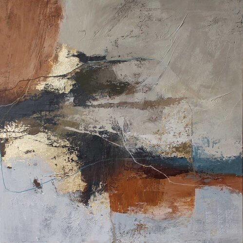 " Orange Flight 2 " Brown orange tan abstract acrylic art van Yana Sagan, Schilderij te koop op Singulart