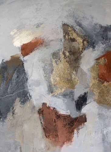 " Orange Lead " Terracotta gray gold acrylic art by Yana Sagan, Painting for Sale on Singulart