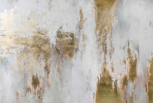 " Cascade 8 "  White and gold acrylic abstract art van Yana Sagan, Schilderij te koop op Singulart