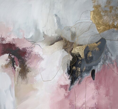" Pink Miracle " Abstract pink purple gray acrylic art de Yana Sagan, Pintura a la venta en Singulart