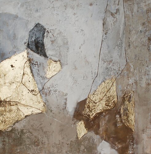 " Amplituda " Abstract beige gold grey acrylic art van Yana Sagan, Schilderij te koop op Singulart