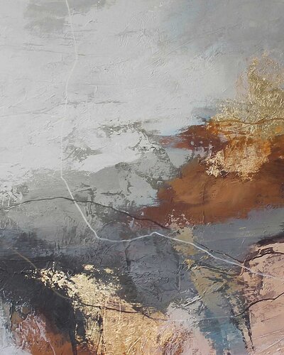 " Orange Flight 3 " Abstract gray brown gold acrylic art van Yana Sagan, Schilderij te koop op Singulart
