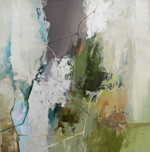 " Olive Hill " Sage green gray abstract acrylic art van Yana Sagan, Schilderij te koop op Singulart
