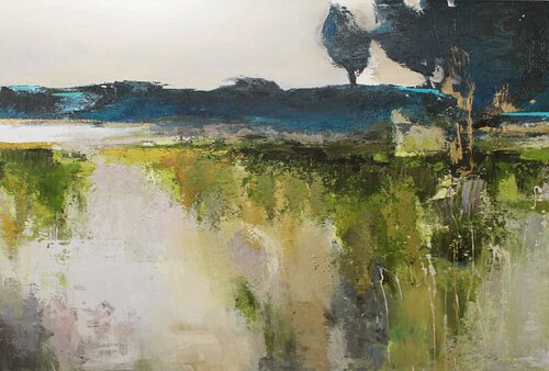 " Green mountain " Abstract acrylic green wall art Yana Sagan