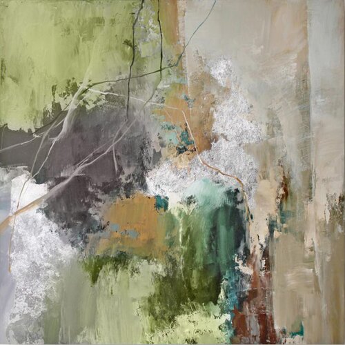 " Olive Hill 2 " Green silver abstract acrylic art by Yana Sagan, Painting for Sale on Singulart
