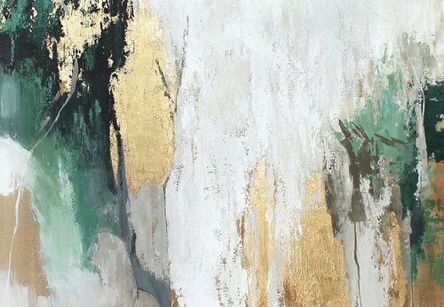 " Green Avalanche " Green gold white abstract acrylic art van Yana Sagan, Schilderij te koop op Singulart