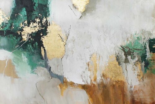 " Green Avalanche 4 " Abstract green brown gold acrylic art van Yana Sagan, Schilderij te koop op Singulart