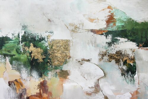 " Green Avalanche 5 " Green brown gold abstract acrylic art van Yana Sagan, Schilderij te koop op Singulart