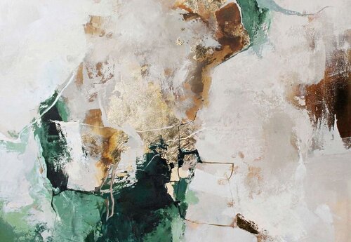 " Green Avalanche 3 " Abstract green gold acrylic art di Yana Sagan, Pittura in vendita su Singulart