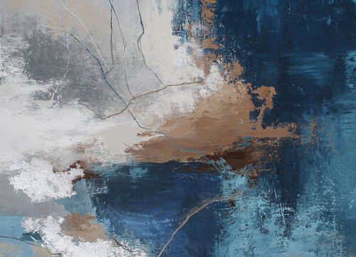 " Wave 4 "  Navy and gray brown abstract acrylic art van Yana Sagan, Schilderij te koop op Singulart