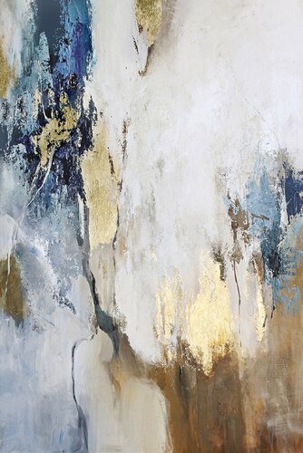 " Blue Flow " Abstract blue and gold brown acrylic art van Yana Sagan, Schilderij te koop op Singulart