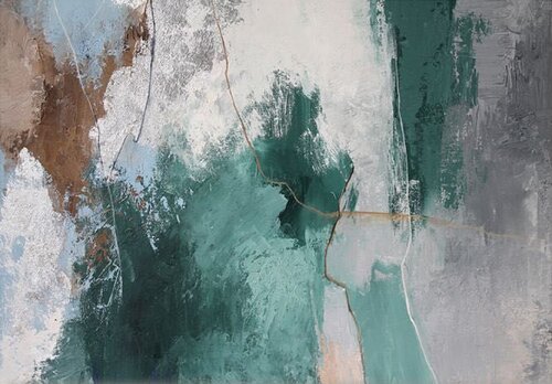 " Greenland " Abstract green blue gray acrylic art di Yana Sagan, Pittura in vendita su Singulart